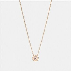 Coach Rose Gold Disc Necklace with CZ Crystal Accent 18”